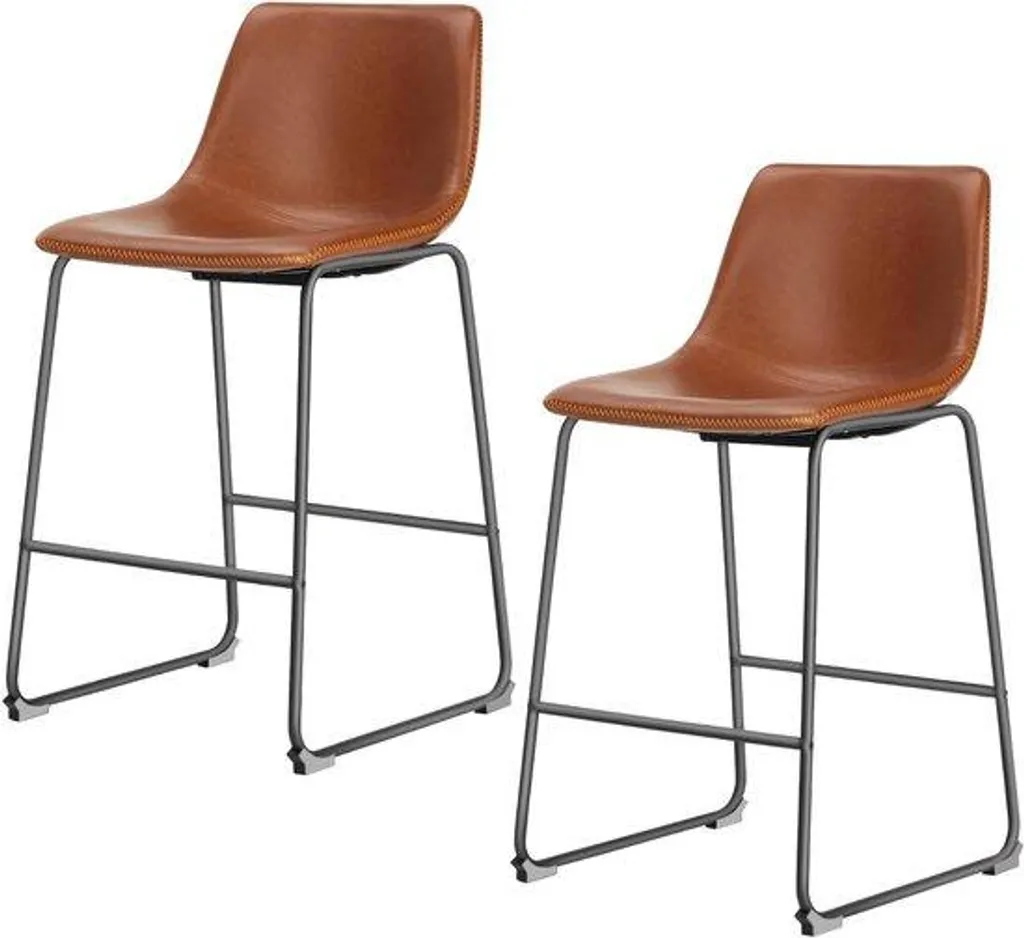 Lot de 2 tabourets de bar hauts marron whisky avec repose-pieds confort