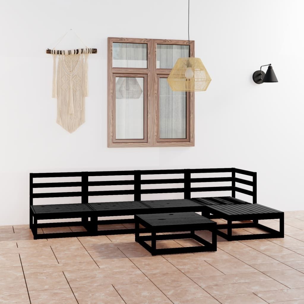 The Living Store 6-tlg. Garten-Lounge-Set Schwarz Massivholz Kiefer