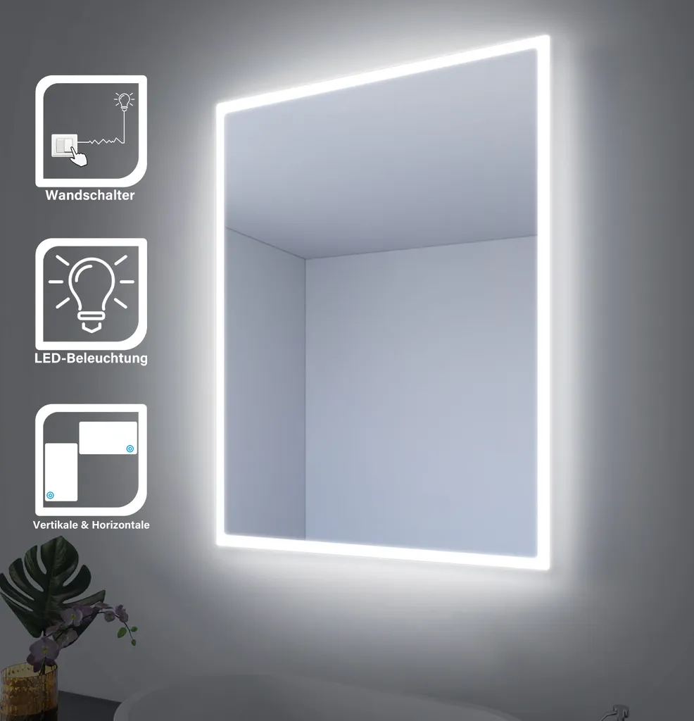 SONNI Specchio Illuminato LED 80x60 - Luce Perfetta per il Make-up