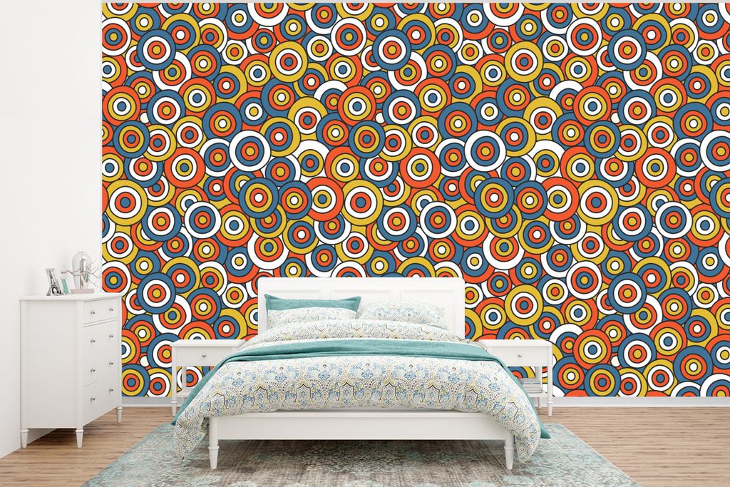 MuchoWow Fototapete für Wohnzimmer oder Schlafzimmer Wandtapete Vinyl Motivtapete Muster - Retro - Kreis - 295x220 cm - Wand Tapete