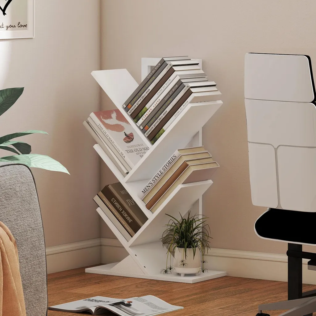 Bibliothèque Arbre Stable Anti-Chute : Range-Livres Design Blanc - 7