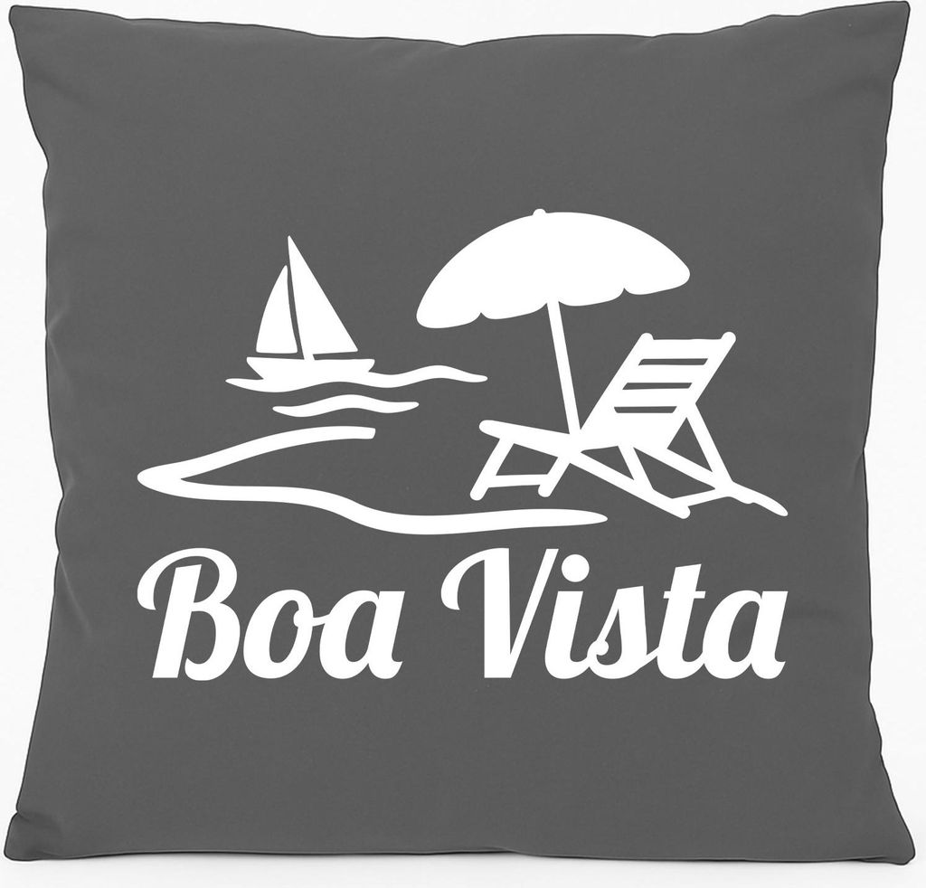 Huuraa Kissen Boa Vista Inselmotiv Kap Verde 40x40cm mit Füllung Steel Grey Baumwolle Dekokissen Geschenkidee