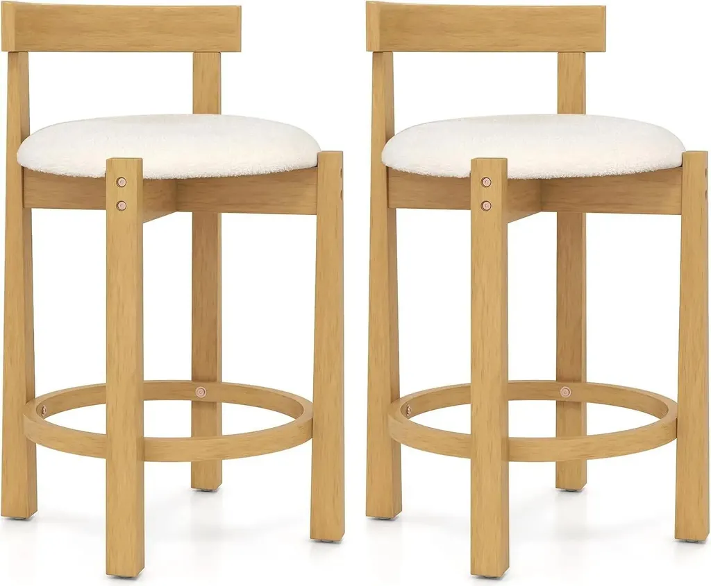 Lot de 2 tabourets de bar en bois blanc assise rembourrée hauteur 62cm