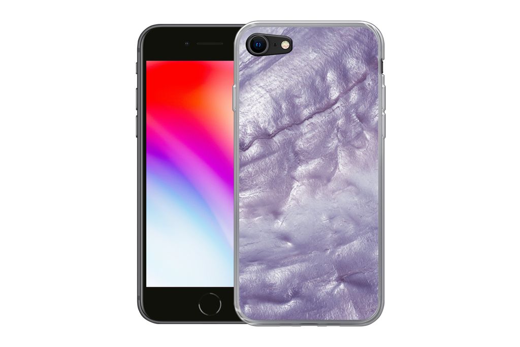 MuchoWow Handyhülle Schutzhülle Hülle für iPhone SE 2022 Perlmutt - Naturstein - Violett Silikon Softcase Handy Hülle - Schutzhülle
