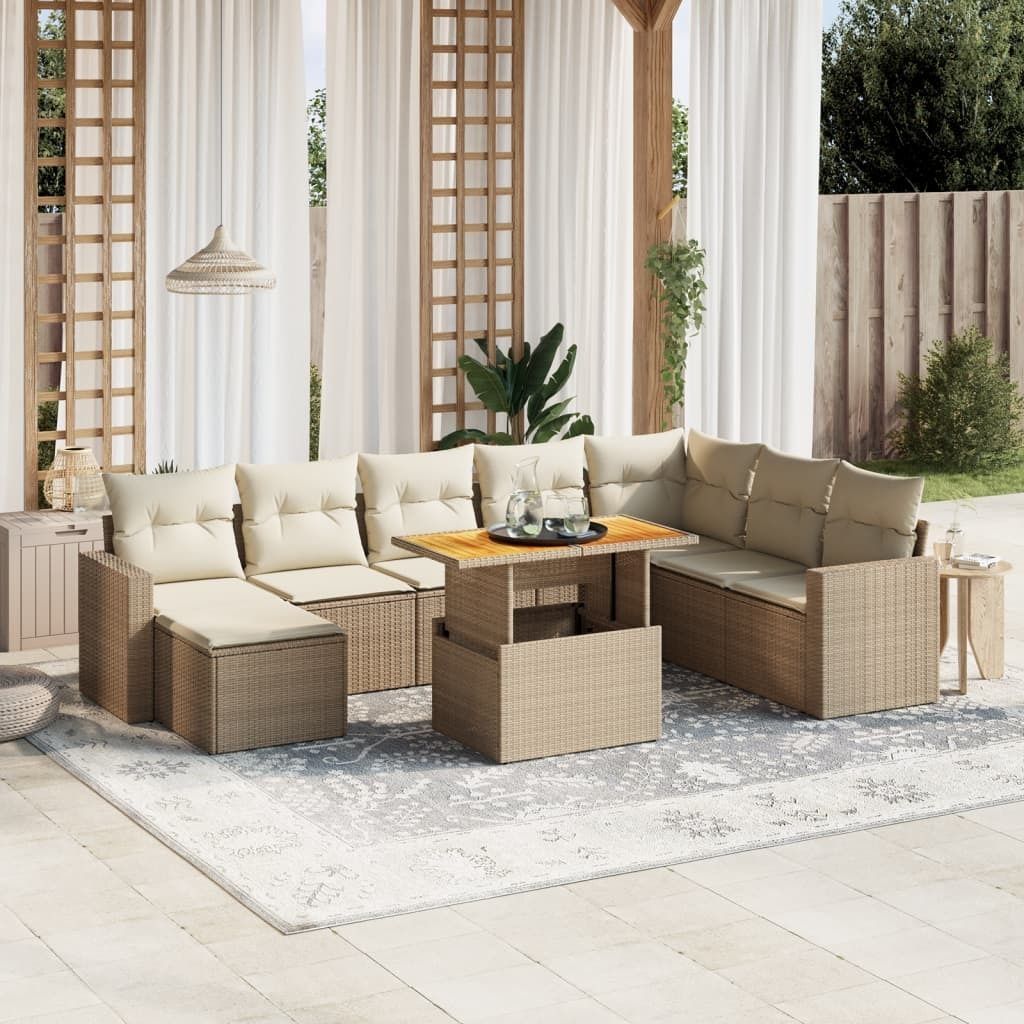 Maison Exclusive - 9-tlg. Garten-Sofagarnitur mit Kissen Beige Poly Rattan