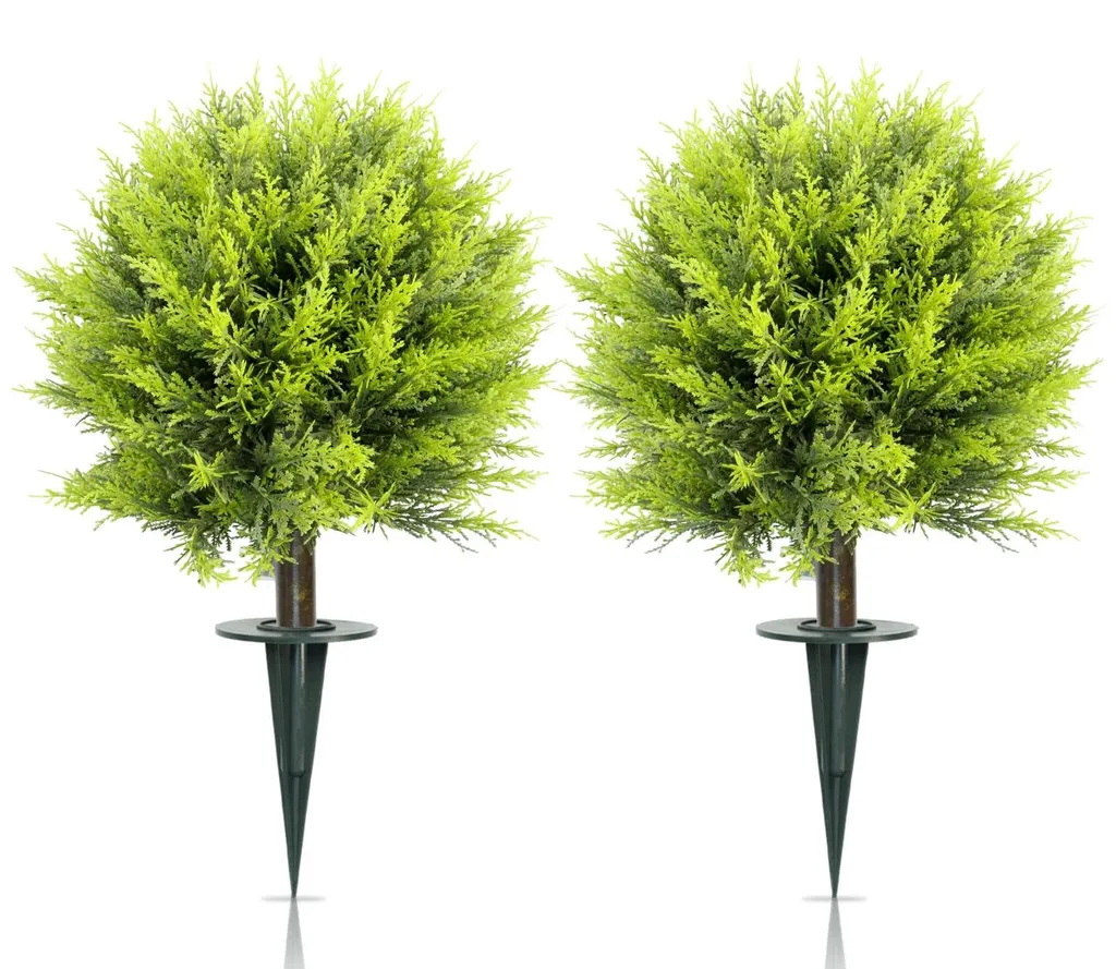 Plantes artificielles cyprès 60 cm pour extérieur - Arbustes déco lot de 2