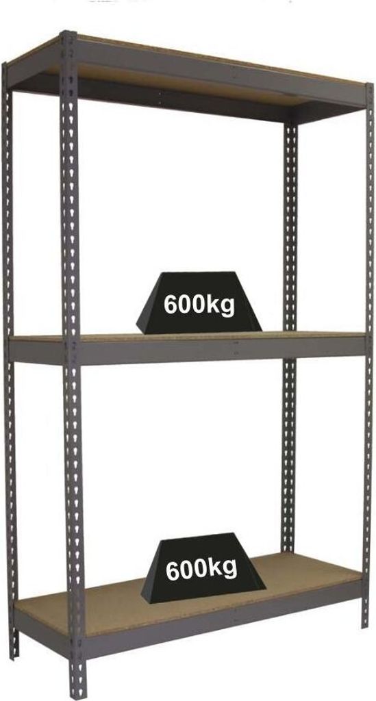 PROREGAL Schwerlastregal WOOD BEAST THREE | HxBxT 200x150x60cm | 3 Ebenen | Fachlast 600kg | Grau | Weitspannregal Werkstattregal Lagerregal Keller...