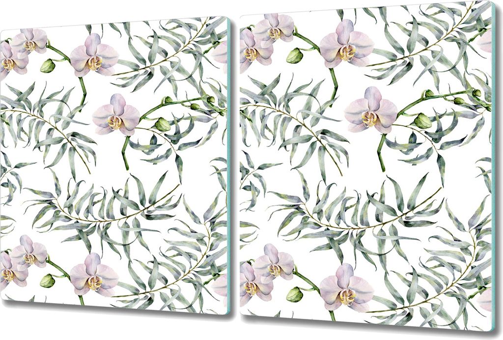 Glas Schneidebrett Herdabdeckplatten Schneideplatten - 2x 40x52 cm - Rosa Orchideen