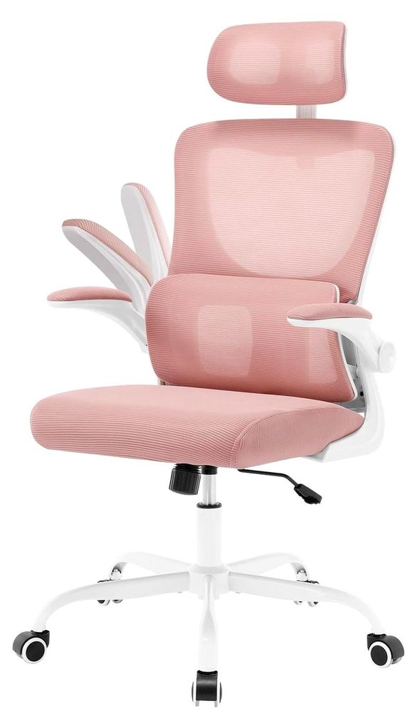 Ergonomischer Bürostuhl mit Schaukelfunktion, verstellbarer Kopfstütze, umkehrbaren Armlehnen und Lendenwirbelstütze, Arbeitsstuhl für Büro, g...