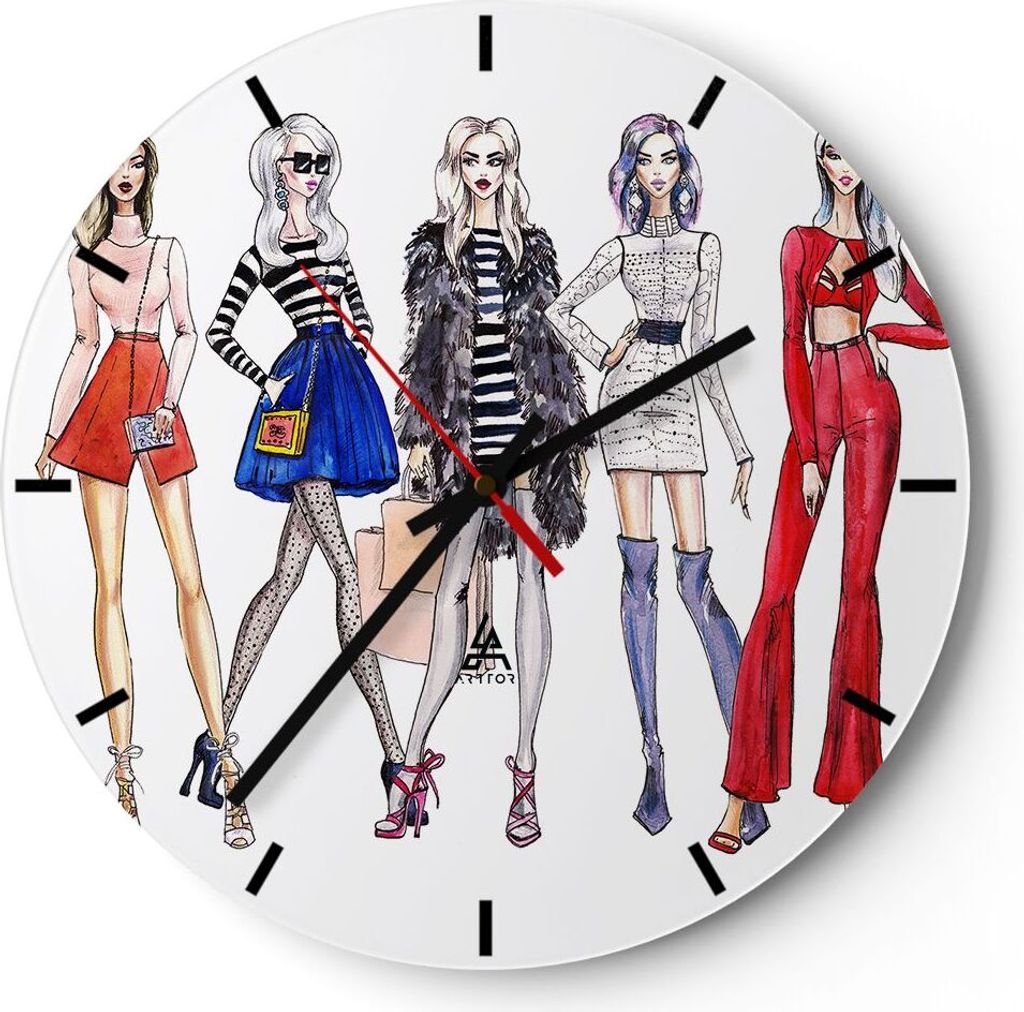 Wanduhr - Rund - Glasuhr - Mode Mädchen Frau Einkaufen - 40x40cm - Schleichendes Uhrwerk - Lautlos - zum Aufhängen bereit - Dekoration Modern - W...