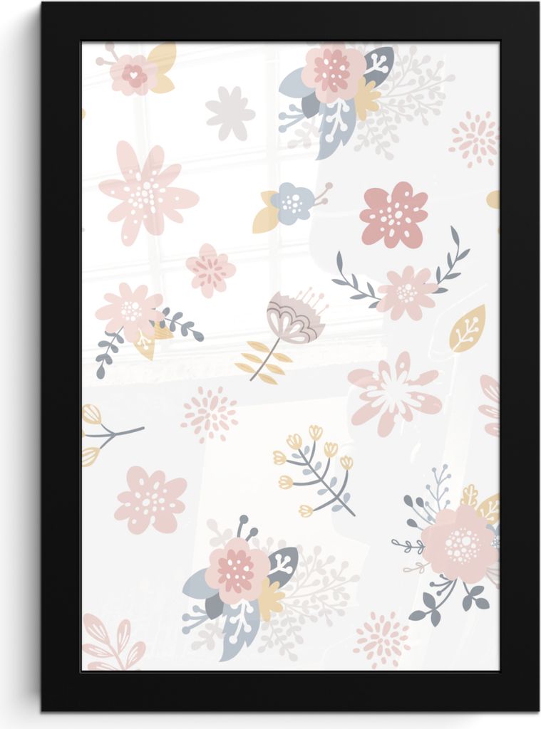 MuchoWow MuchoWow Gerahmtes Poster Blumen - Muster - Pastell - Rosa - Baby - Kind 20x30 cm - Poster mit zchwarzem Bilderrahmen - Drucken - Bild...