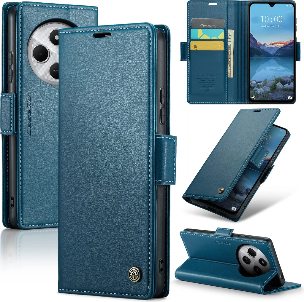Custodia Xiaomi Redmi 14C in Pelle Blu con Protezione RFID e Supporto