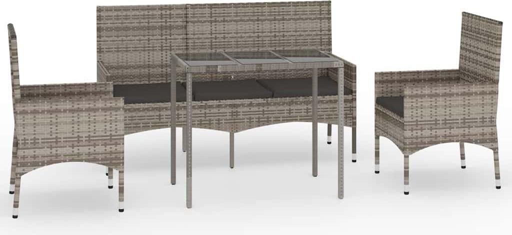 vidaXL 4-tlg. Garten-Lounge-Set mit Kissen Grau Poly Rattan