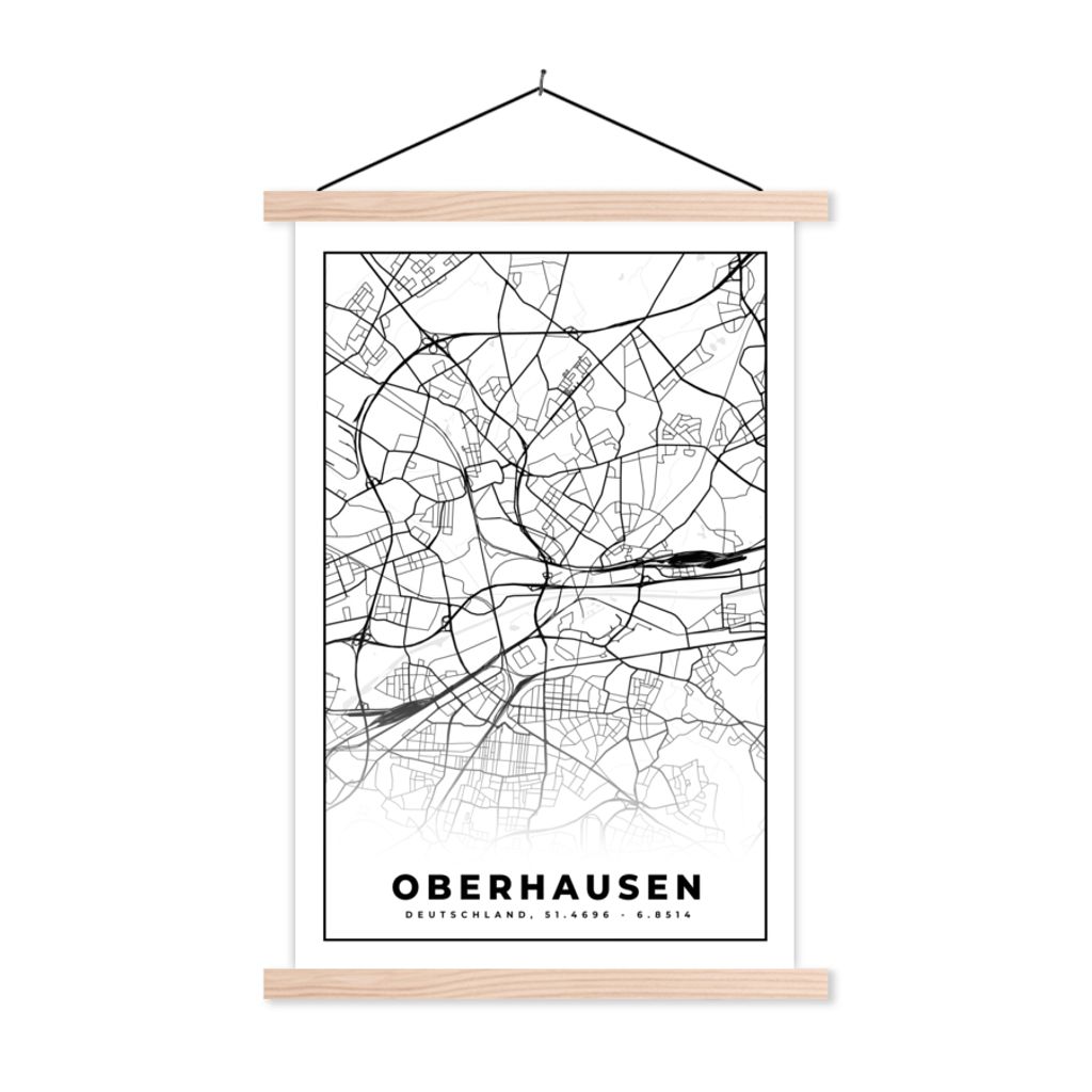 MuchoWow Textilposter Karte - Oberhausen - Stadtplan - Wegbeschreibung 40x60 cm mit holzfarbenen Rahmen - Poster