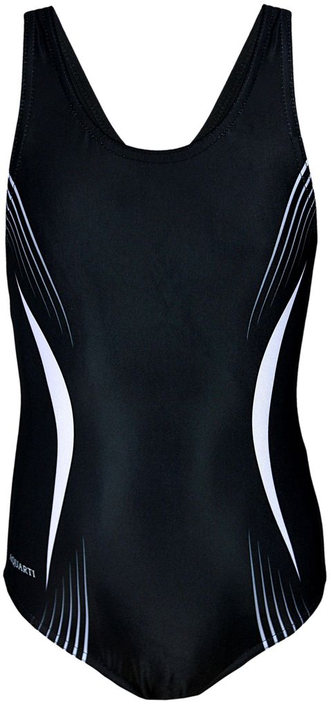 Aquarti Mädchen Badeanzug – Chlorresistenter Sport Badeanzug Mädchen mit Muscleback, Farbe: EP2304 Schwarz Grau Weiß, Größe: 134