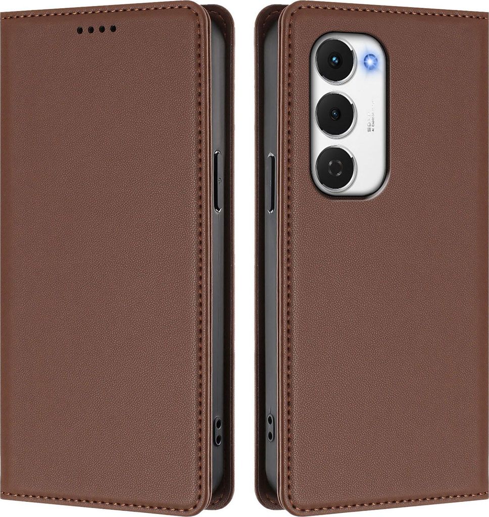 Handyhülle für Tecno Spark 40 Pro+, Kunstleder Klapphülle Stoßfeste Magnetische Hülle mit Ständer Braun