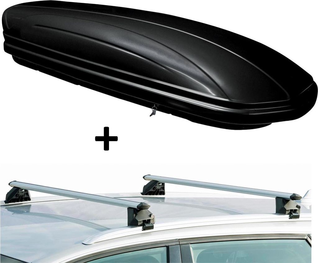 Skibox VDPMAA580G schwarz glänzend + Alu Relingträger CRV107 kompatibel mit Opel Crossland X 5 Türer ab 2017