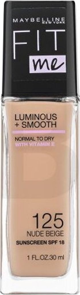 Maybelline Fit Me! Luminous + Smooth Foundation Flüssiges Make Up für eine einheitliche und aufgehellte Gesichtshaut 125 Nude Beige 30 ml