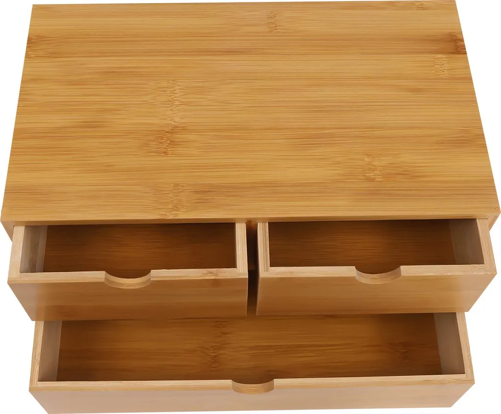 Organiseur bureau moderne en bambou, surface lavable et 3 compartiments - 4