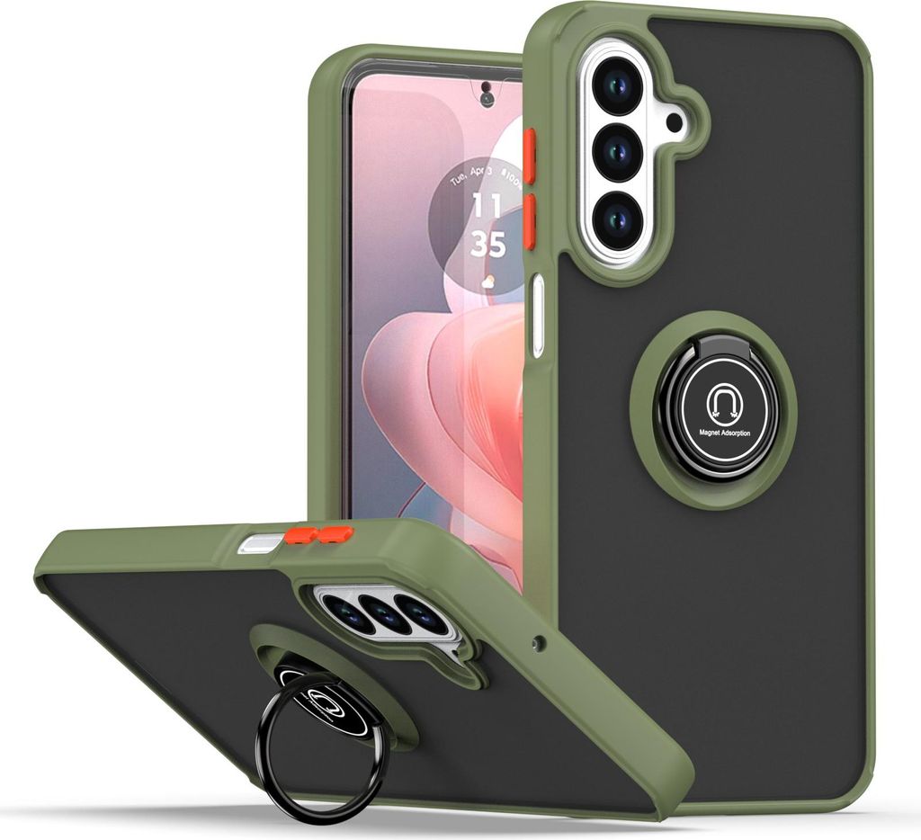 Hülle für Samsung Galaxy A17 5G/4G Matte Transluzent TPU Stoßfest Schutzhülle mit Ring Halter Ständer Grün