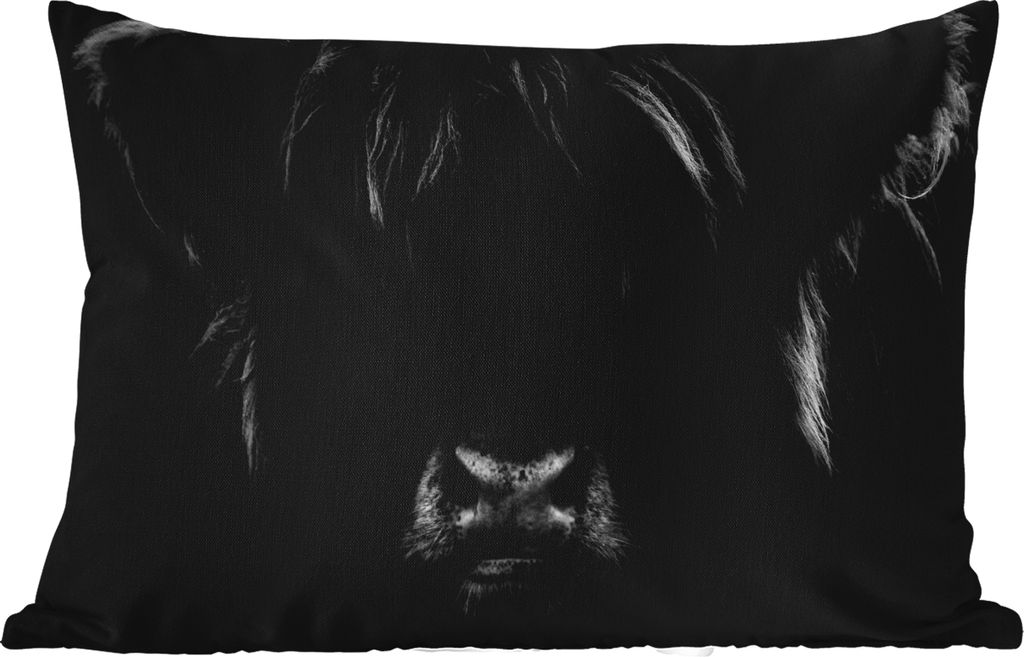 MuchoWow Outdoor Kissen - Schottisches Hochlandrind - Kuh - Schwarz - Weiß - Porträt - 50x30 cm - Wetterfest - Lounge Kissen - Sofa kissen - Wo...