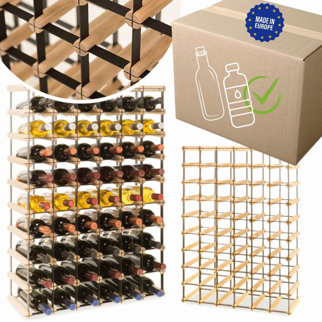 MODO24 Weinregal, 54 Flaschen, Flaschenhalter, Weinständer, Erweiterbar, Holz Metall, Industrial Loft, Küche, 92,5x62,5x25 cm, Natur, RW8