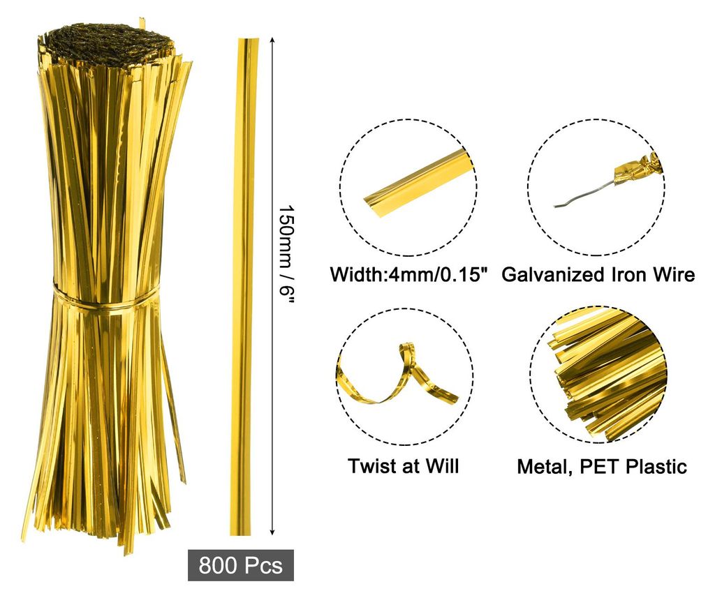 800 Stš¹ck 6" Twistbinder, Metallische Twist Ties, Wiederverwendbare Kunststoffummantelte Twist Ties fš¹r B?ckerei, Sš¹?igkeitenbeutel, Kaffe...