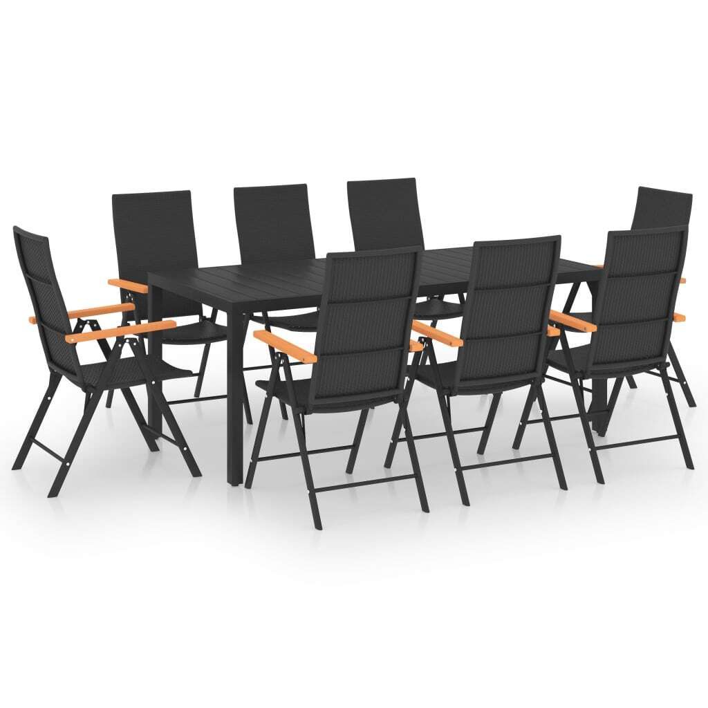 vidaXL 9-tlg. Garten-Essgruppe Schwarz und Braun Produktbild 