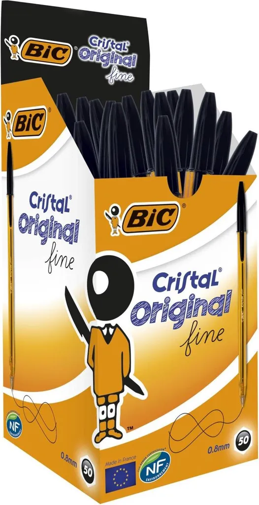50 Penne BIC 872731 Cristal Nero Fine - Scorta Totale Casa e Lavoro