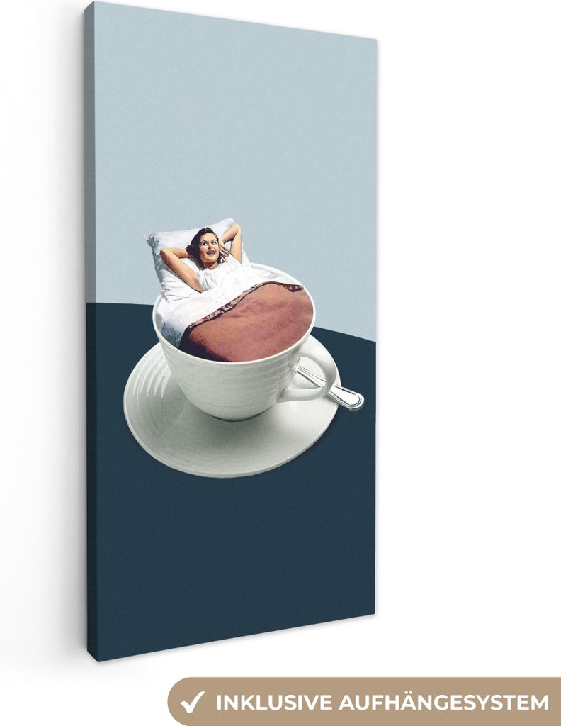 MuchoWow - Leinwandbilder - Frau - Kaffee - Jahrgang, Wandbild, Wanddeko Bilder Wohnzimmer, 40x80 cm