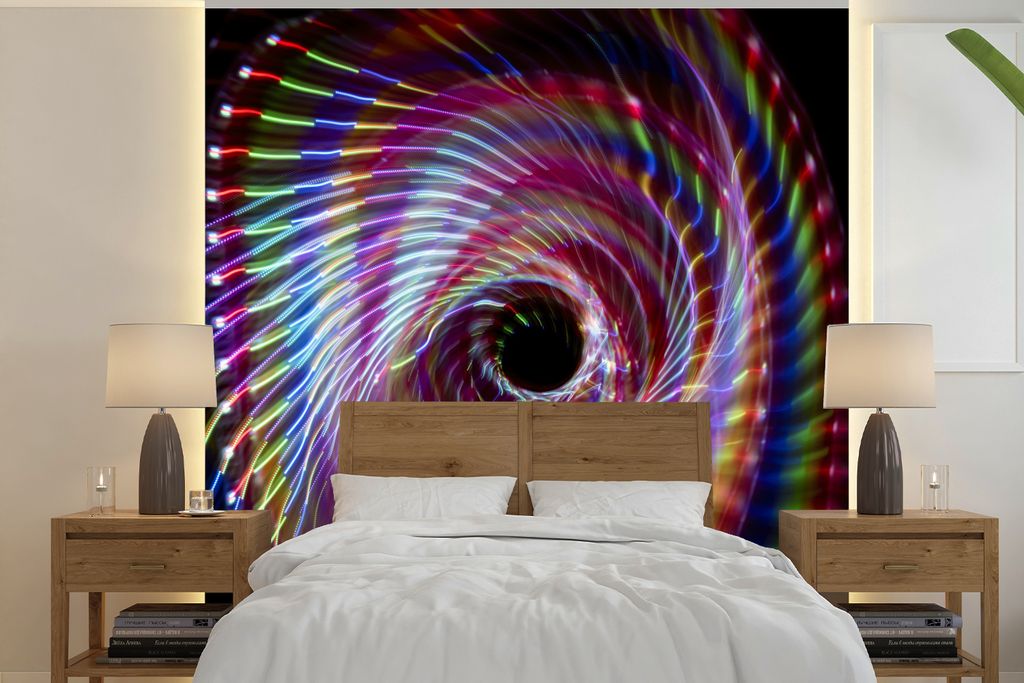 MuchoWow Fototapete für Wohnzimmer oder Schlafzimmer Wandtapete Vinyl Motivtapete Bunter Wirbel - 240x240 cm - Schlafzimmer-Tapete