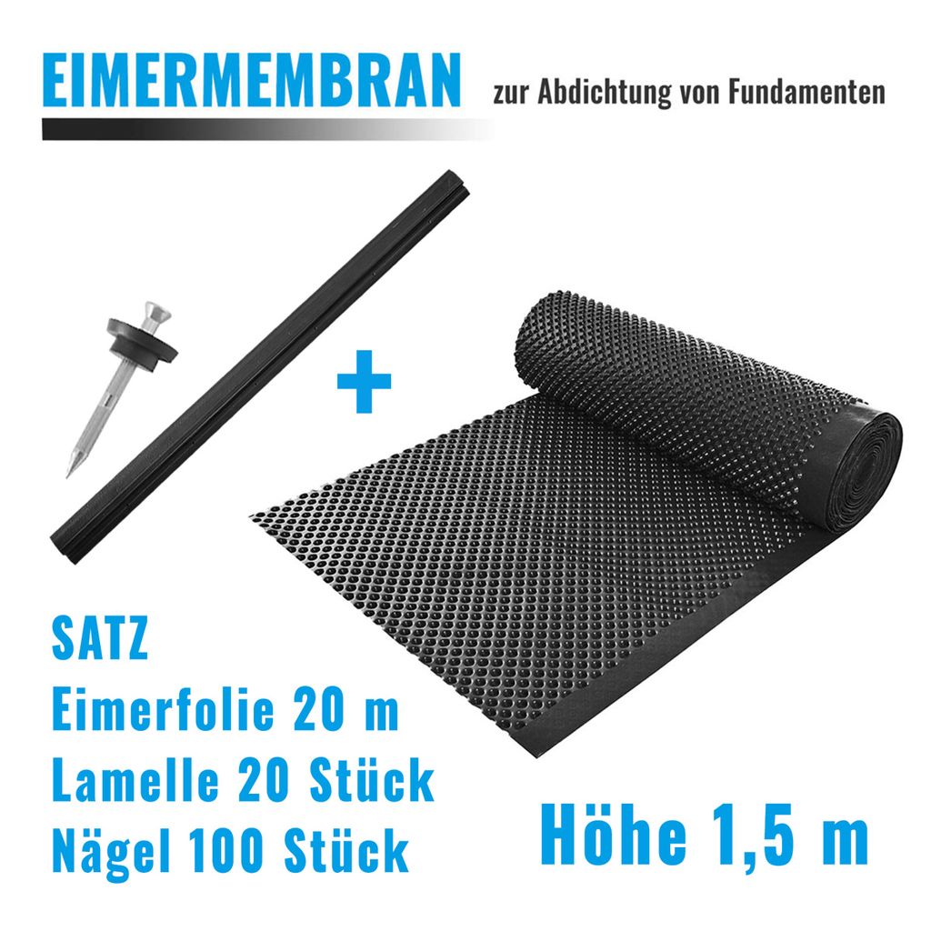 20m Paket Set Noppenbahn Mauerschutz mit Dichtnägel und Produktbild 