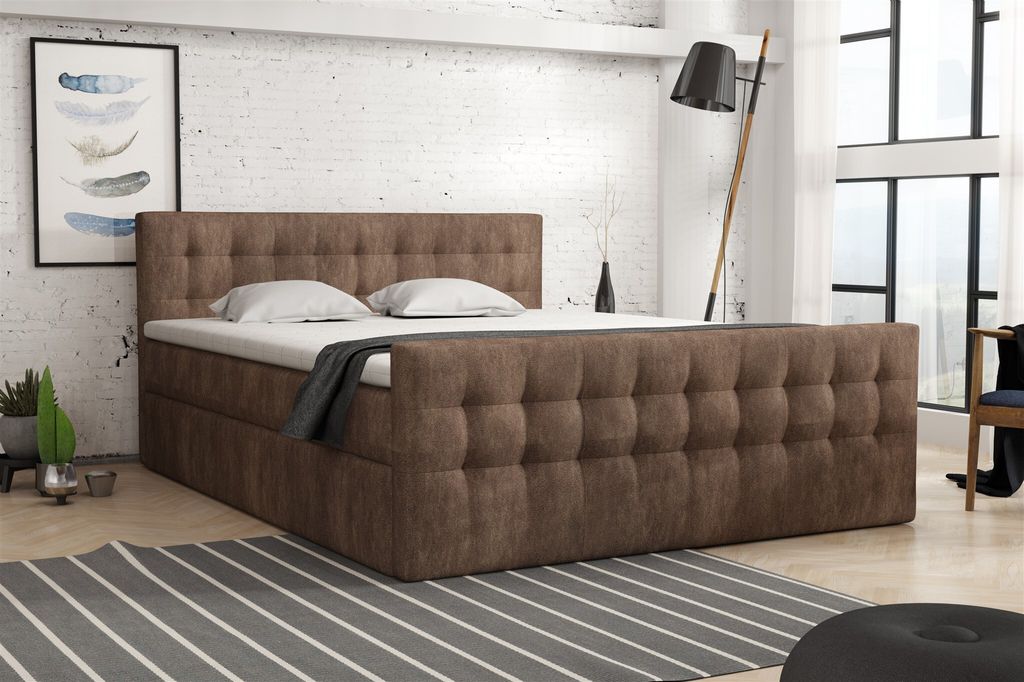 Boxspringbett Schlafzimmerbett ANKER Deluxe 180x200cm in Stoff Preston Braun