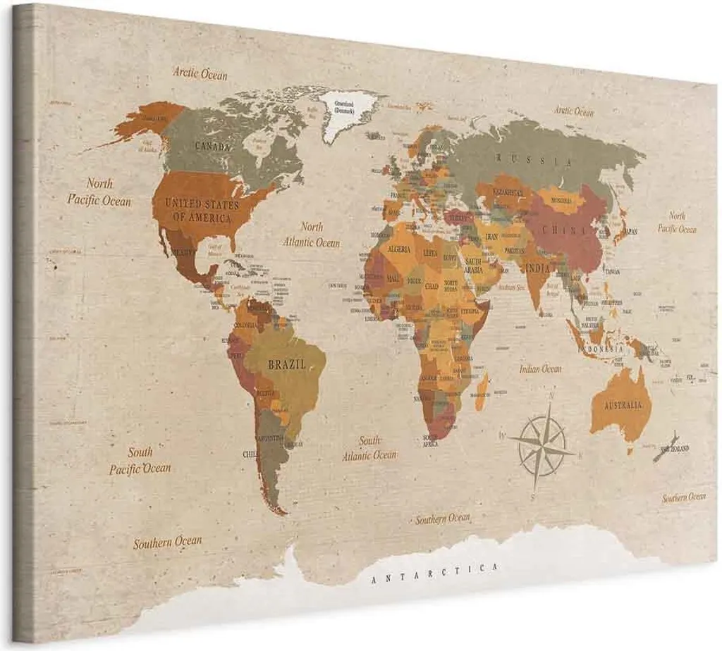 Offerta Quadro Mappa Mondo Beige 90x60 k-C-0048-b-e TNT Alta Resa
