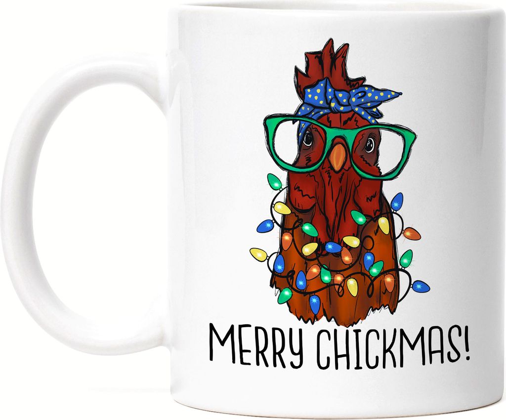 Merry Chickmas Tasse Weiß Truthahn Weihnachtsdekoration Lichterketten Merry Christmas Frohes Weihnachten