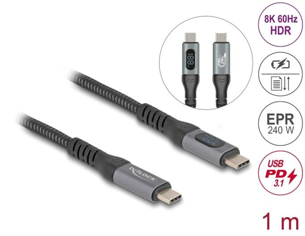 Delock USB 40 Gbps Daten- und Schnellladekabel koaxia