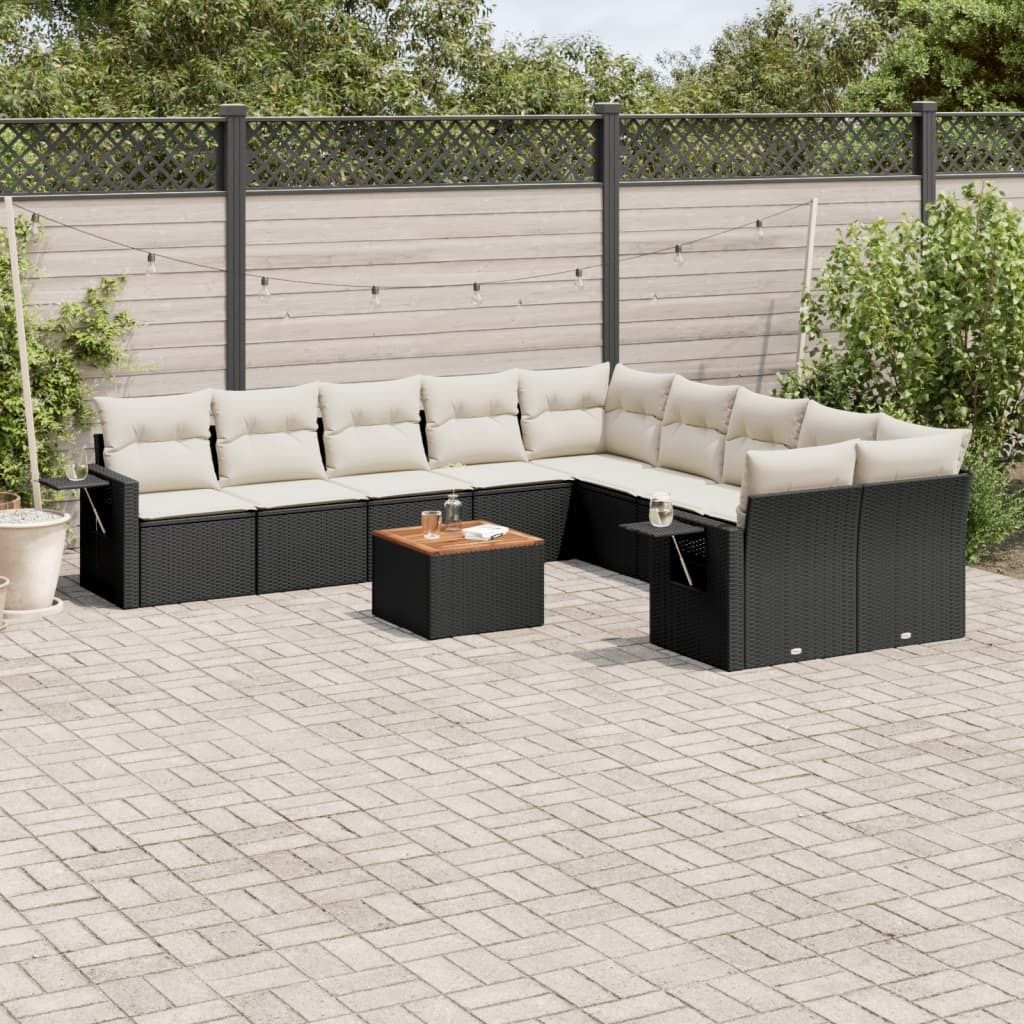 Maison Exclusive - 11-tlg. Garten-Sofagarnitur mit Kissen Schwarz Poly Rattan
