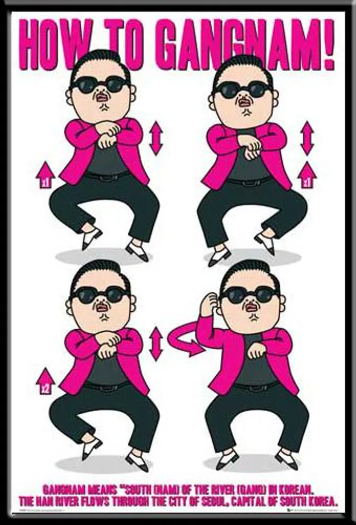 Décoration murale K-Pop avec le poster Psy Gangnam encadré en noir MDF
