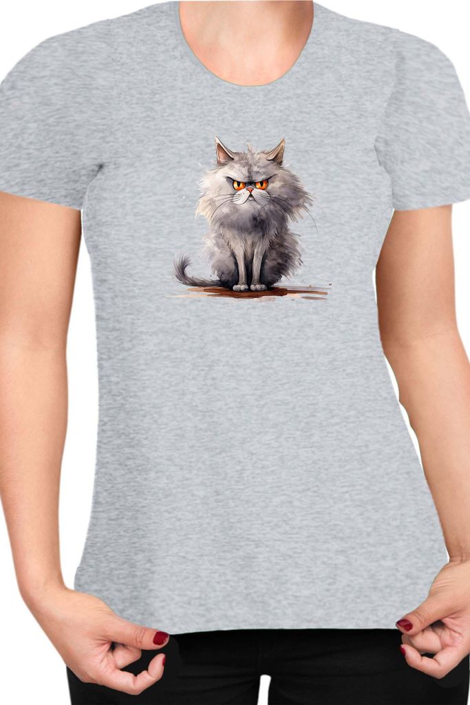 Damen T-Shirt Funny Cats Breeds Persian Cat, Lady 2XL / Grau