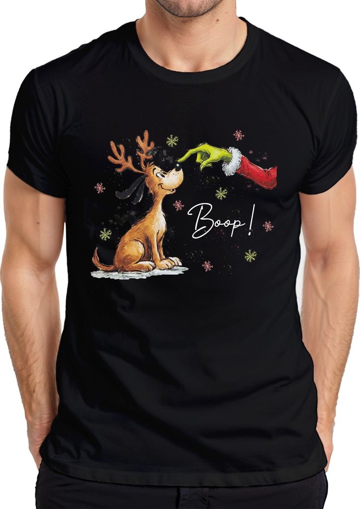 Boop Rentier Nase Grinch Hand Weihnachten lustig Geschenk Retro Herren T-Shirt, Schwarz, XXL