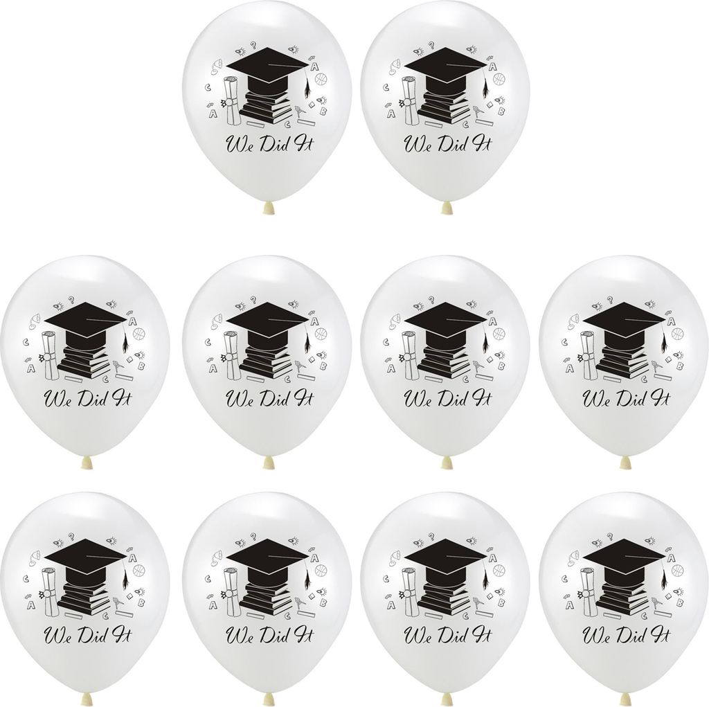 10 Stück 12 Zoll auslaufsichere Abschlussballons „We Did It“ mit Konfetti-Latexballons in Buchstabenform, Party-Zubehör, Weiß