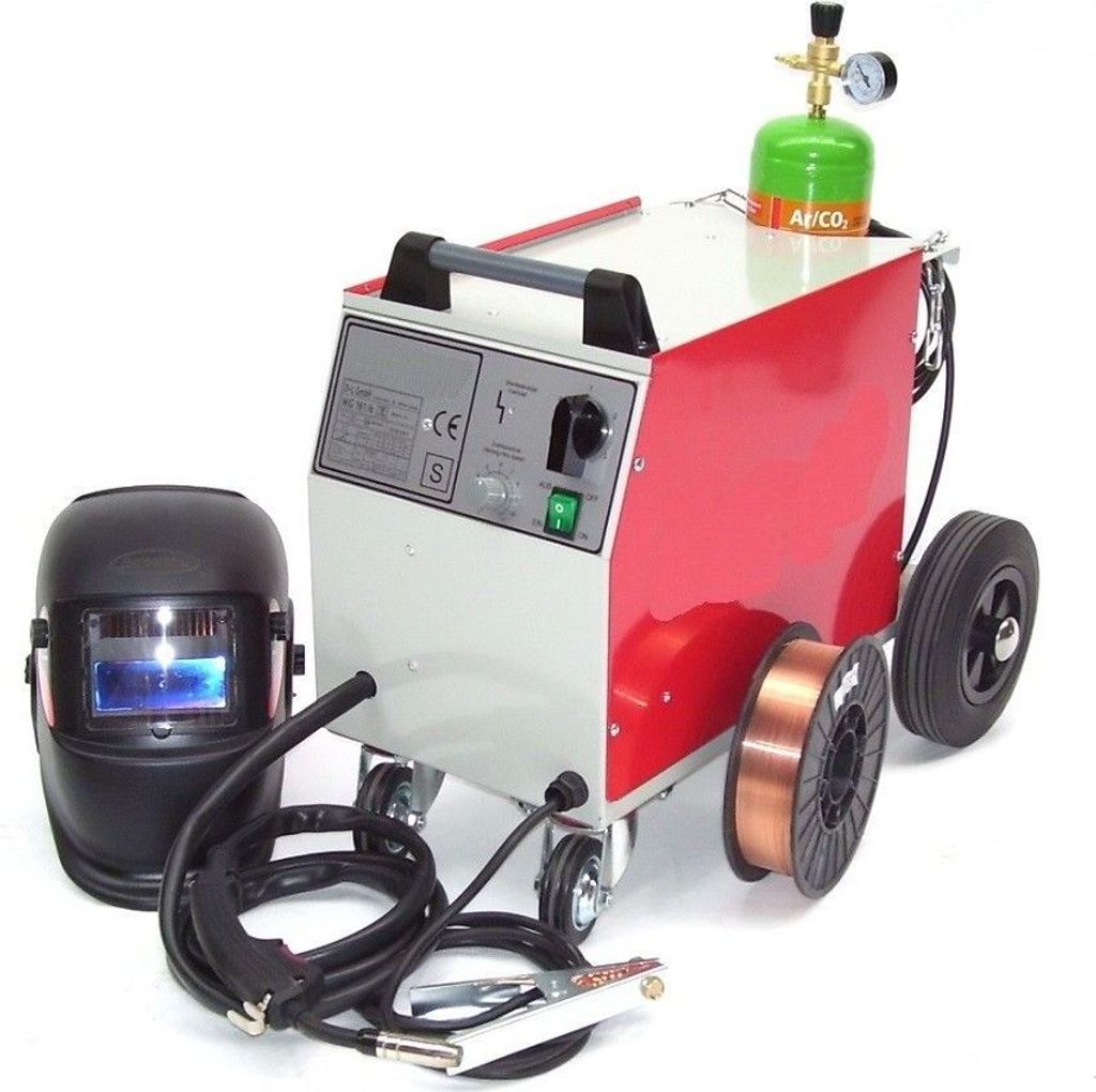 Schutzgas Schweissgerät MIG 161 + Gasflasche 2.2L + Schweisshelm + 5kg Draht 0,8
