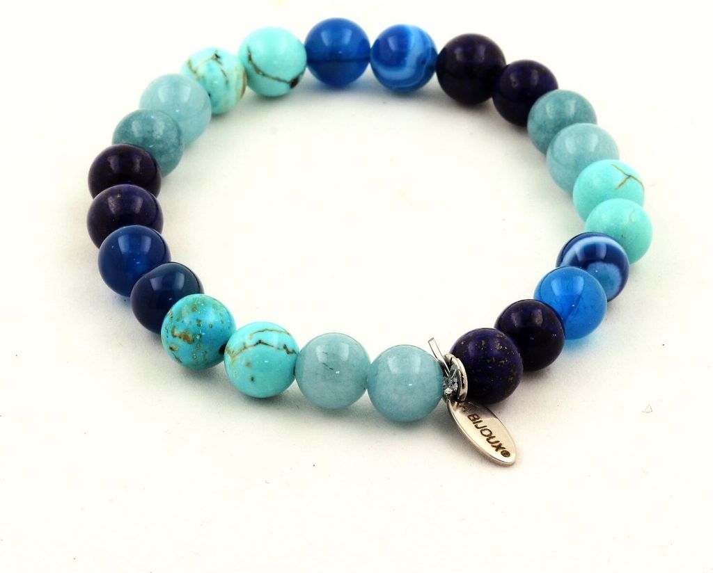 Lapislazuli-Perlenarmband + Blaubandachat + Aquamarin + Türkis 8 mm