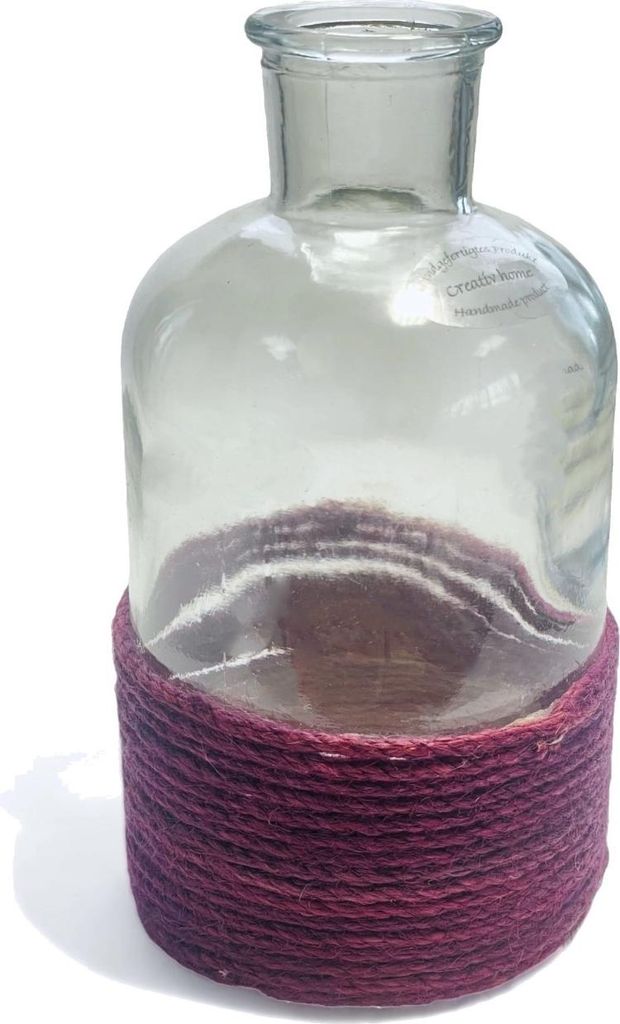 GLAS VASE "SPRAY". Flasche mit Rope/Kordel. Ca. 8x15cm. ROSA/VIOLETT