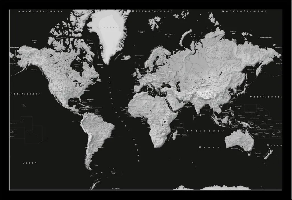 Mappa del Mondo Monocromo Poster con Cornice Shinsuke Maxi 61x91.5