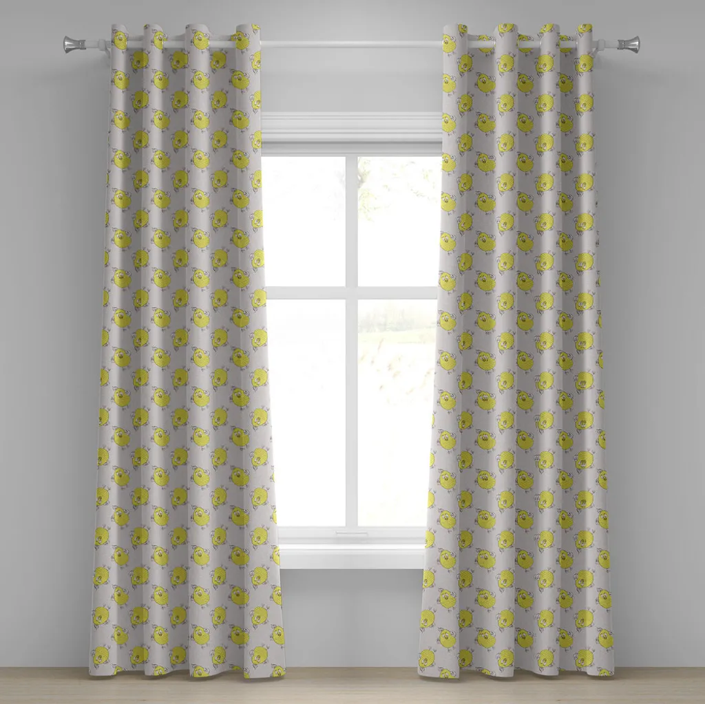 Rideau à œillets ABAKUHAUS Chouette Hippie Jaune et Gris 280 x 175 cm