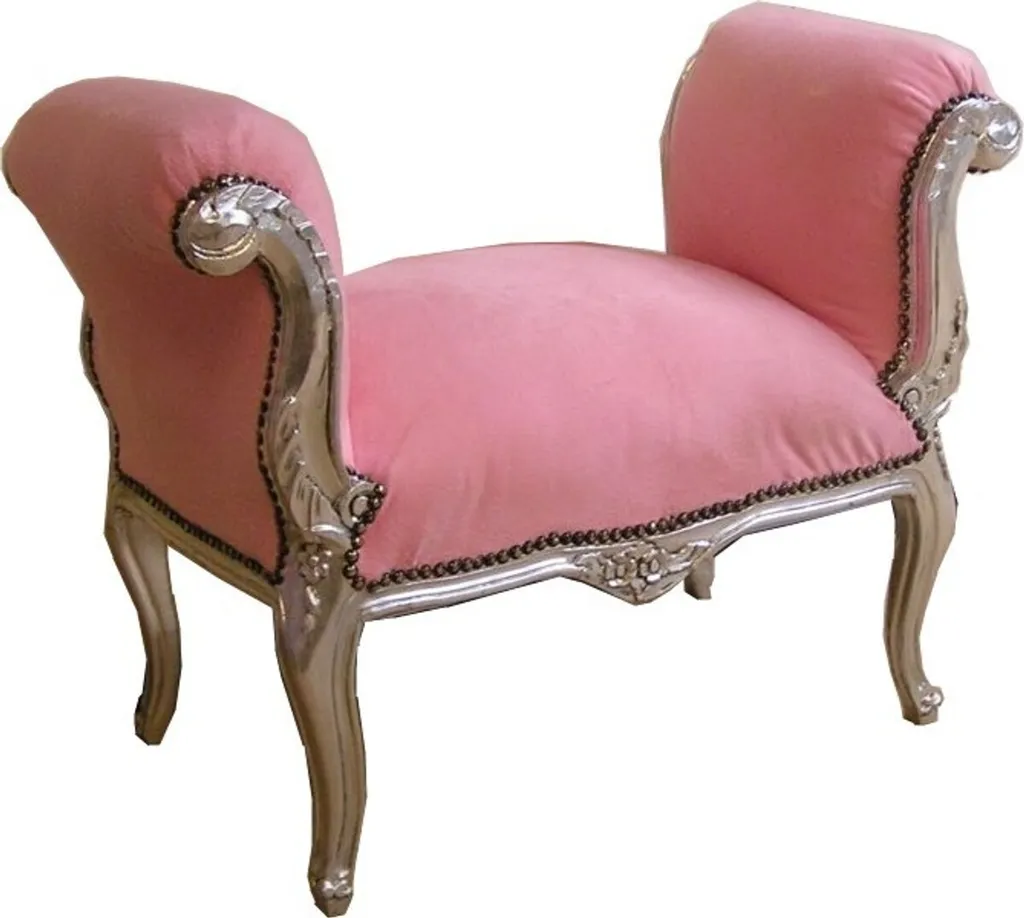 Tabouret baroque rose avec assise confortable pour petite chambre
