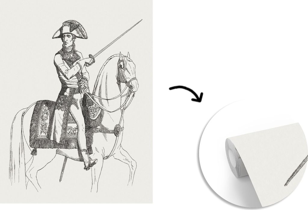 MuchoWow Fototapete für Wohnzimmer oder Schlafzimmer Wandtapete Vinyl Motivtapete Illustration von Napoleon Bonaparte auf einem Pferd mit einem ...