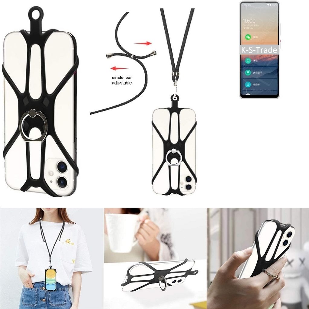 K-S-Trade 3in1 Handykette Handyband Handykordel Halsband Smartphone-Ring Handy-Ring kompatibel mit Xiaomi QIN 2 Pro Fingerhalterung Handyring