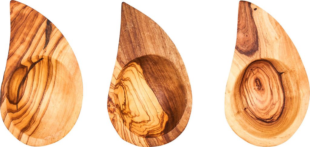 3er Set Dipschale 12x6cm Olivenholz Tropfen Mini-Schale Schälchen Küche Unikat